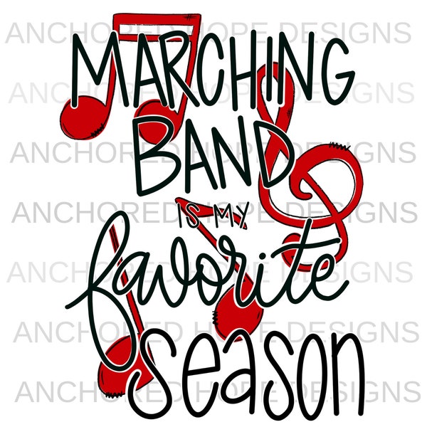 Marching Band es mi temporada favorita Doodle rojo y negro PNG dibujado a mano - Descarga de diseño de sublimación - Diseño digital - Sublimación