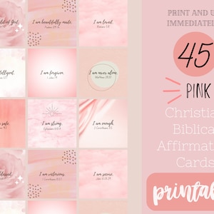 Carte giornaliere di affermazione cristiana/Carte ispiratrici/Gentilezza rosa Citazioni ispiratrici della Bibbia Manifestazione dell'amore per se stessi PDF PNG stampabile