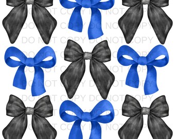Coquette Black and Royal Blue Team Color Bows PNG Preppy Design - Sublimation Design Download - Digital Design - Sublimation