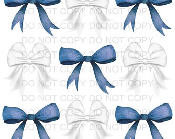 Coquette Navy Blue and White Team Color Bows PNG Preppy Design - Sublimation Design Download - Digital Design - Sublimation