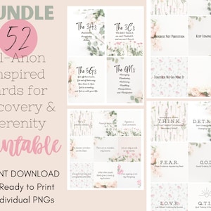 Al-Anon AA BUNDLE Slogankarten | Nüchterne Inspirationskarten | Blumen Achtsamkeit Erholung Zitate | Gelassenheit Geschenk Pdf Png Printable