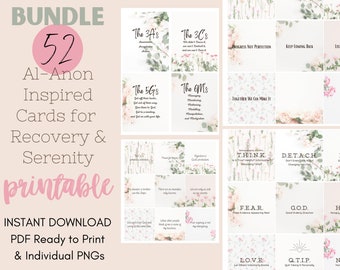 Al-Anon AA BUNDLE Slogan Cards | Sobriety Inspirational Cards | Floral Mindfulness Recovery Quotes | Serenity Gift Pdf Png Printable