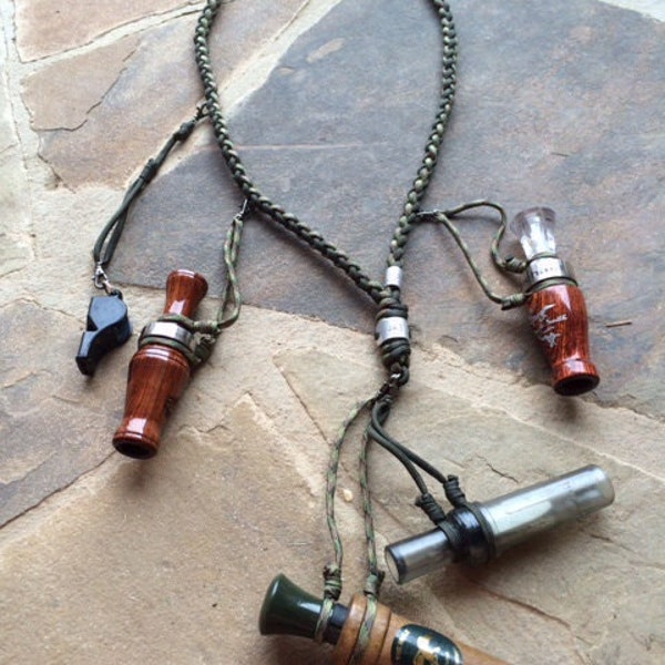 Custom Paracord Duck Call Lanyard with personalized stamped plate