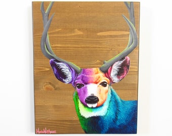 Buck Deer Acrylic Painting on Warm Wood Canvas