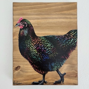Original Acrylic Chicken Painting on Reclaimed Wood, Colorful Farmhouse Art, Chicken Art, Chicken Decor, Country House Decor, Farm Animals