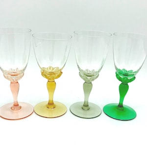 4 Coloured Stem Vintage Wine/Sherry Glasses Jaffe Rose Chech Crystal Glasses 5” tall x 2” diameter