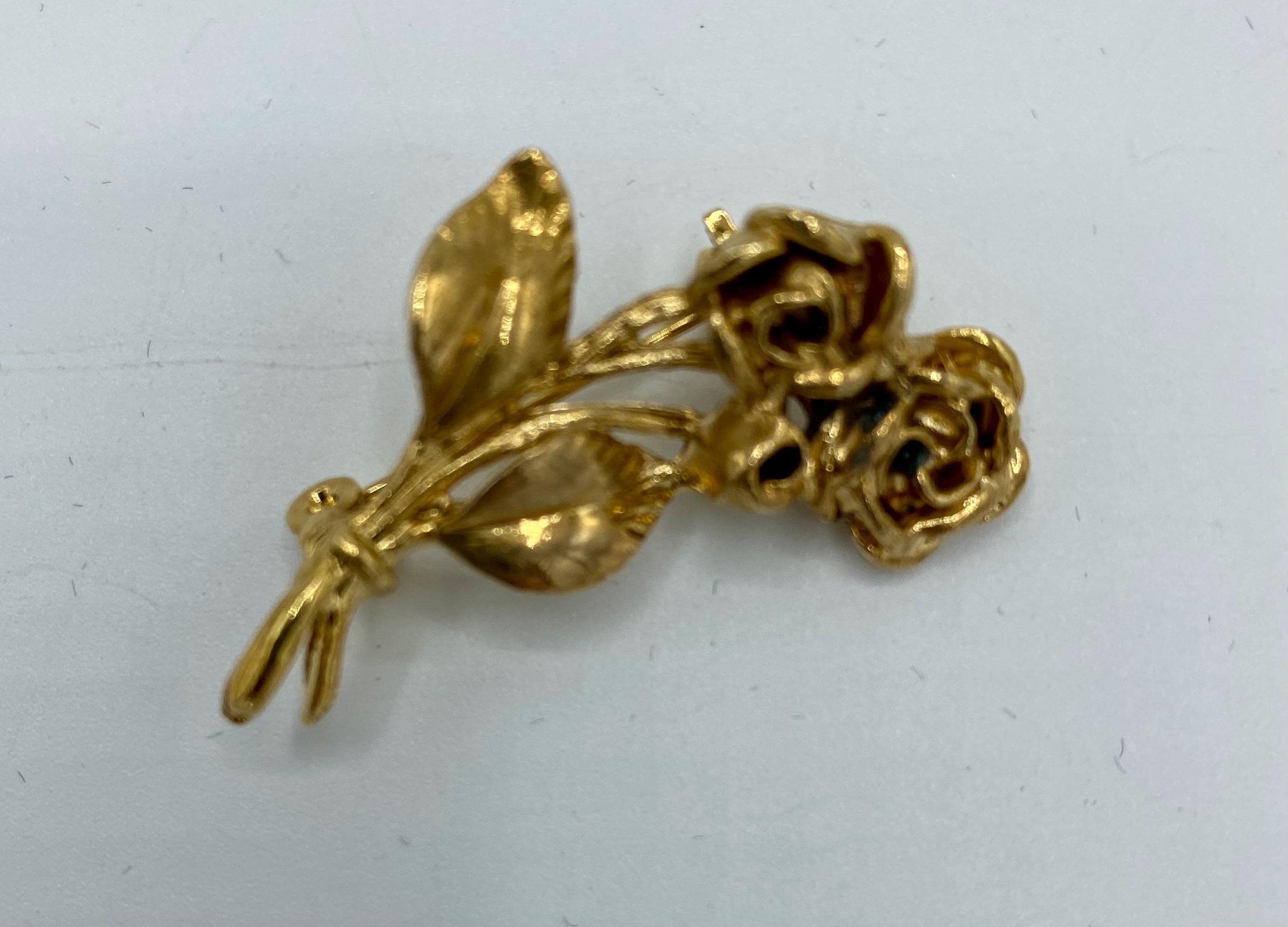 Broche Vintage Dorée à Deux Roses - Métal Doré, Bon état