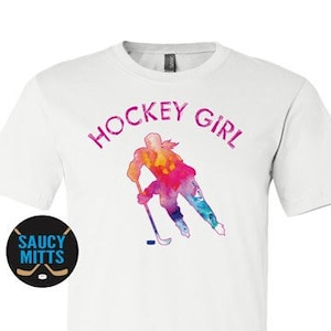 Hockey Girl Watercolor Pink and Turquoise Shirt
