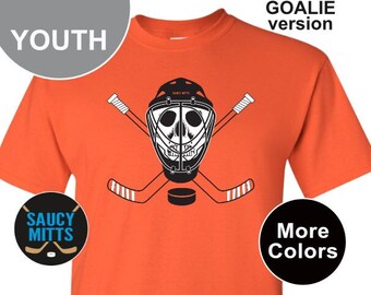 Hockey Goalie Skull and Sticks - Halloween Youth Hockey Shirt