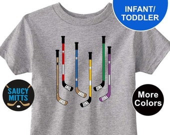 Toddler Hockey Shirt Colorful Hockey Sticks, boys and girls