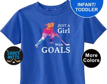Girls Toddler Hockey Shirt Just a Girl with Goals watercolor