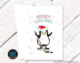 Hockey Holidays Christmas Card - Penguin and Snowflakes