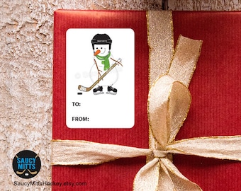 Hockey Christmas Present Gift Bag Label Sticker Tag - Hockey Snowman