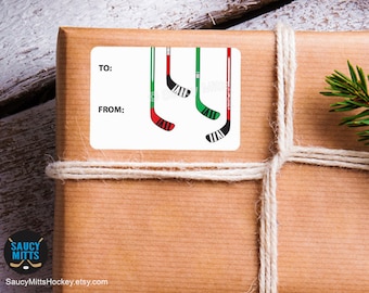 Hockey Christmas Present Gift Bag Label Sticker Tag - Hockey Sticks