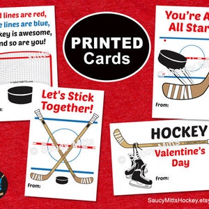 PRINTED Kids Hockey Valentine's Exchange Cards Hockey Elements image 1