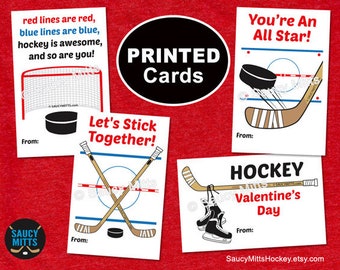 PRINTED Kids Hockey Valentine's Exchange Cards - Hockey Elements