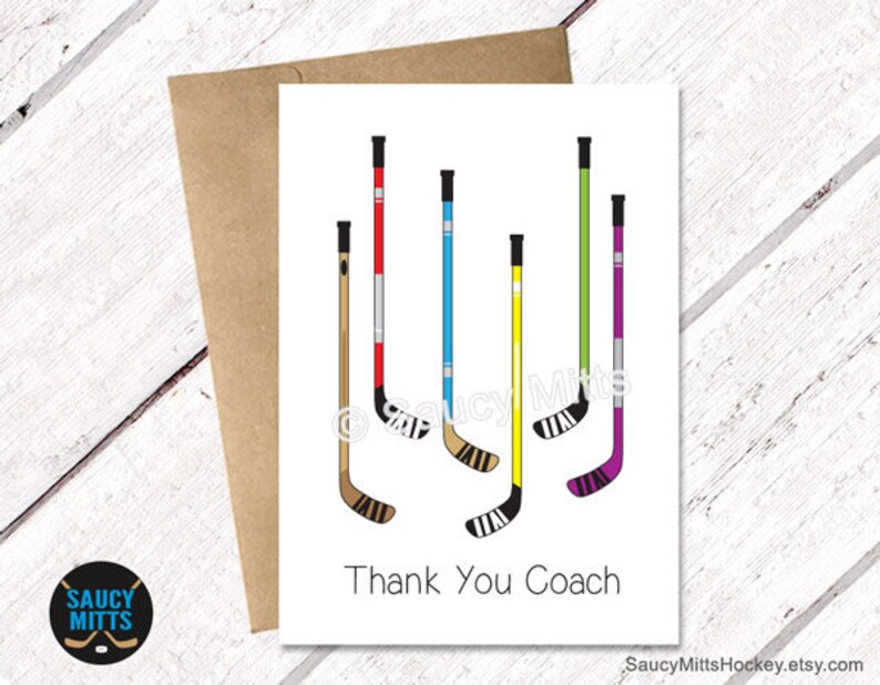 Thank You Hockey Coach Card Colorful Hockey Sticks Etsy