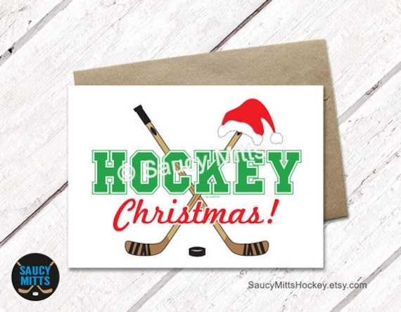 Hockey Christmas Card Hockey Sticks and Santa Hat | Etsy