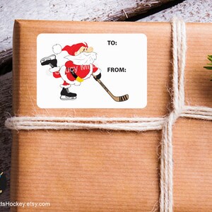 Hockey Christmas Present Gift Label Sticker Tag - Skating Santa