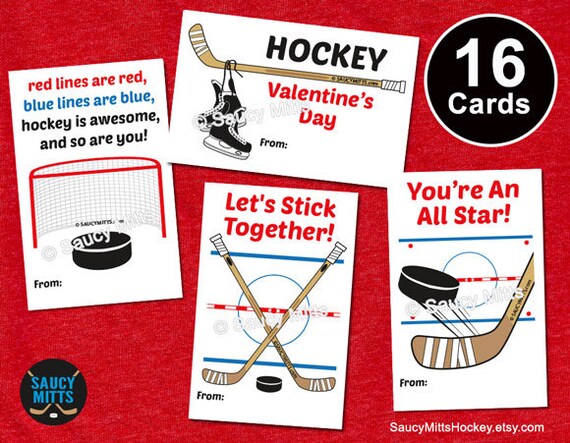 16 Or 32 Printed Kids Hockey Valentine S Exchange Cards Etsy