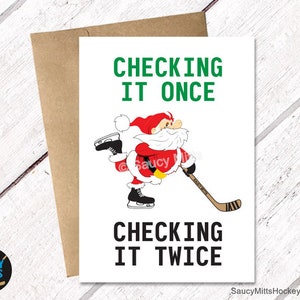 Hockey Christmas Card - Checking It Once Checking It Twice Hockey Santa