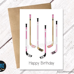 Carte d'anniversaire hockey - Rose Bâtons de hockey Filles Femmes