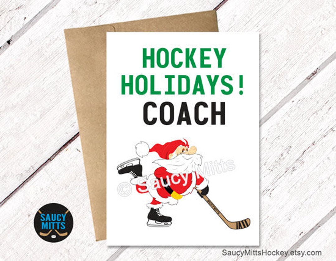 Hockey Coach Christmas Card Hockey Holidays Santa Etsy