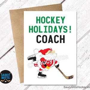 Carte de Noël pour entraîneur de hockey - Père Noël des fêtes de hockey