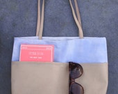 BLUE SKY SHOPPER. Hand painted canvas shopper with extra front pocket of faux suede