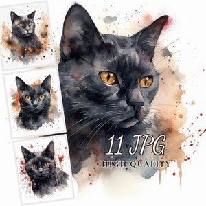 Schwarze Katzen Clipart, Aquarell Clipart Bundle, süße Katzen, Katzen Illustrationen, Scrapbooking, Kartenherstellung, POD, digitales Papier, Sublimation