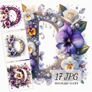 Imágenes prediseñadas de la letra D II, 17 imágenes JPG de alta calidad, creación de tarjetas, imágenes prediseñadas de iniciales, imagen del alfabeto, papel digital, álbum de recortes de letras, diseño de tazas