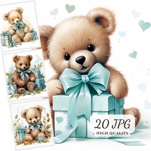 Christmas Teddy Bear Clipart, Digital Papers for Christmas Card Making, Sublimation Art, Nursery Wall, Festive Junk Journal Pages, Scrapbook