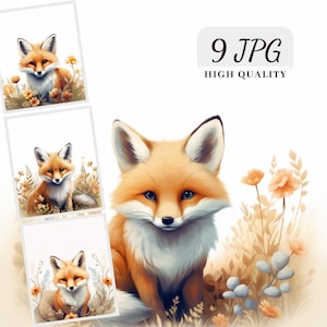 Cute Fox Clipart, 9 High Quality JPG Images, Clipart Bundle, Animals Clipart for Cards Making, Junk Journal, Digital Planner, Sublimation