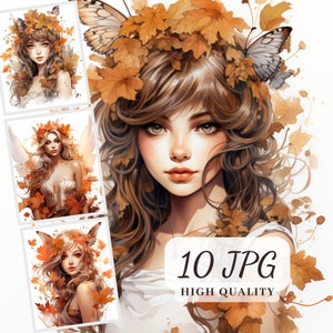 Imágenes prediseñadas de hadas, acuarela, 10 ilustraciones JPG de alta calidad de hadas para scrapbooking, revistas, sublimaciones y creación de tarjetas.