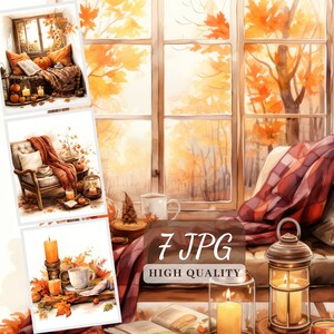 Cozy Autumn Clipart, 7 High Quality JPG Autumn Images, Autumn Leaves Clipart for Paper Crafts, Scrapbooking, Mixed Media, POD Allowed, Cards