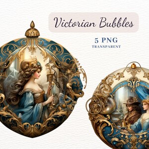Viktorianische Weihnachten Blasen Clipart, 5 hochwertige PNG-Bilder, Weihnachtsdekorationen Clipart, Papier und digitale Handwerk Illustration, Karten