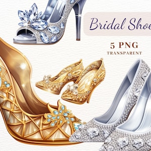 Bridal Shoes Clipart, PNG Clipart Bundle, 5 High Quality PNG Images, Sublimation Bundle, Paper Craft, Crystal Shoes, Wedding Shoes Clipart