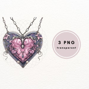Heart Charm Clipart, PNG Clipart Images, 3 PNG Transparent Images, Jewelry Clipart, Shirt Sublimation, Cards Making, Junk Journal Cover