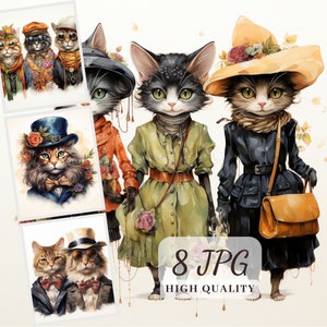 Funny Cats Clipart, High Quality 14 Cats Illustrations for Paper Crafts, Scrapbooking, Cats Nursery Art, Cards Making, Cats Sublimation
