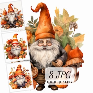 Watercolor Gnomes Clipart, Autumn Gnomes, Digital Clipart Bundle, Cute Gnome, Gnome Nursery Art, Paper craft, Scrapbooking, Junk Journal
