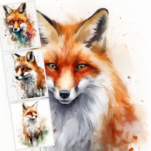 Fox Clipart JPG, Clipart de renards aquarelle, Clip Art, JPG Digital Art Commercial Use, POD autorisé, Woodland Animals, Nursery Art