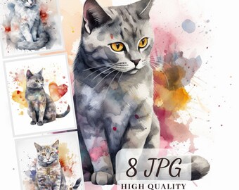 Aquarell Katzen Clipart, Katzen Kartengestaltung, Mixed Media (digitaler Download)