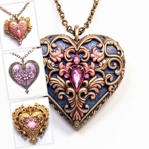 Watercolour Charm Heart Clipart, Drawn Heart Jewelry, 27 JPG Digital Image Downloads, For Card Making, Scrapbook, Junk Journal ,Paper Crafts