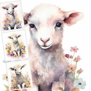 Baby Lamb With Flowers Clipart, Clipart Bundle, JPG Clipart, Lamb Nursery Wall, Farm Animal Clipart, Commercial Use, Cards Making
