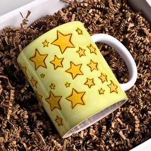 3D Stars Inflated Mug Wrap, Sublimation Design 11oz & 15oz, Puffy Stars Mug PNG, Mug Sublimation Design, Mug Wrap For Sublimation