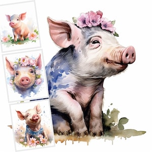 Funny Piglet Clipart, Clipart Bundle, 21 High Quality JPG, Commercial Use, Digital Planner, Junk Journaling, Instant Digital Download