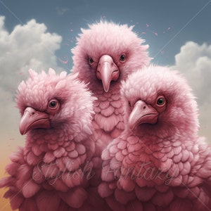 Cute pink birds printable download wall art, vibrant colors PNG file, birds instant dowload, Home Decor, Printable download, fantasy birds