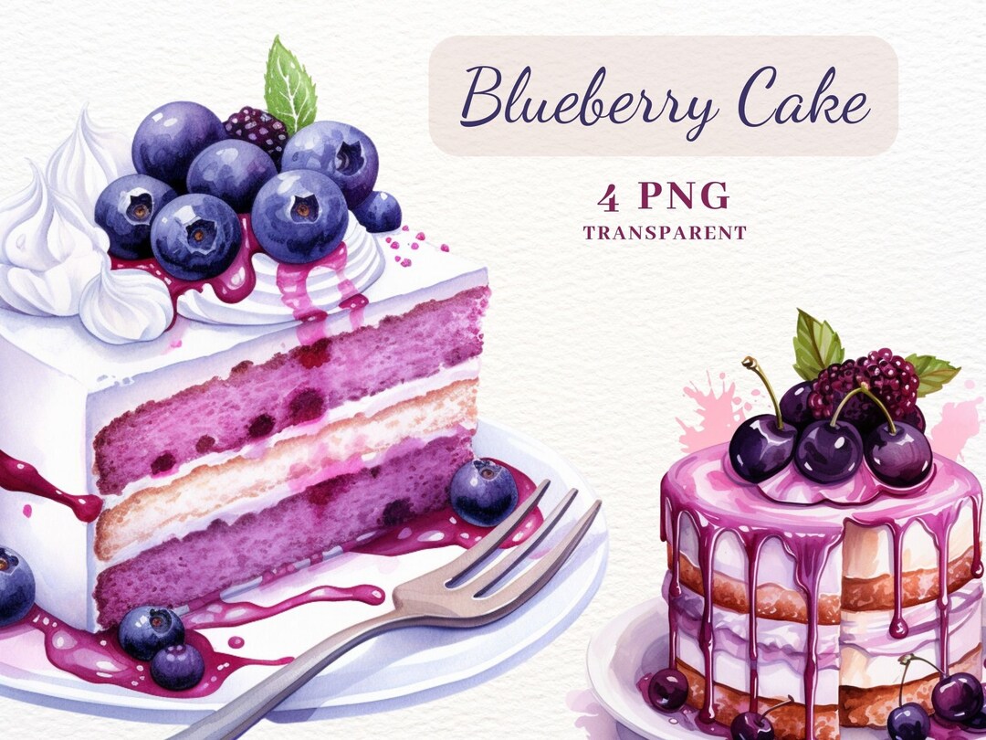 Watercolor Blueberry Cake Clipart Dessert Clipart 4 High - Etsy