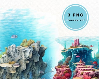 Watercolor Sea Clipart, PNG Bundle, Summer Graphics (Digital Download)
