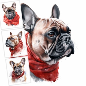 Französische Bulldogge Illustrationen JPG, Clipart Bundle, Hundeillustrationen, Junk Journal Art, Hundesublimation, kommerzielle Nutzung, Kartenherstellung
